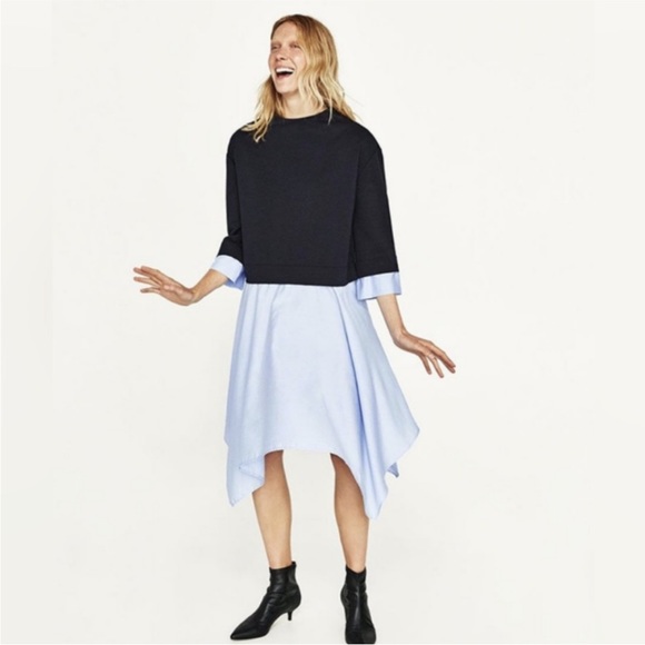 Zara Mock Neck Layered Shirt Dress Sz Small - Picture 1 of 10